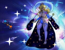 big_breasts blonde_hair blush breasts closed_eyes curvy gameplay_mechanics goddess goddess_rosalina_(awesomeerix) kodiakthx mario mario_(series) nintendo nipples princess_rosalina scene_reference size_difference spinning super_mario_galaxy tagme