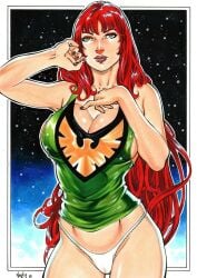 1girls 2019 big_breasts cleavage ed_benes_studio female female_only fit_female green_eyes jean_grey long_hair looking_at_viewer marvel marvel_comics mutant phoenix_(x-men) red_hair seductive_look solo solo_female solo_focus thong vagner_fernandes very_long_hair voluptuous_female white_thong x-men