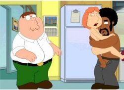 2d accurate_art_style animated cheating_wife cuckold dark-skinned_male dark_skin family_guy female interracial lois_griffin male_focus penis peter_griffin screencap screenshot screenshot_edit standing_sex