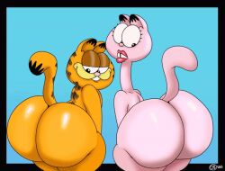 animated arlene_(garfield) ass_shake big_ass black_stripes breathotter female furry garfield_(series) garfield_the_cat huge_ass long_neck male no_humans orange_skin pink pink_body pink_hair twerking