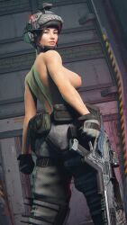 1girls back_view bare_arms bare_back bare_shoulders blender_(software) breasts gun helmet llamasarepink rifle titanfall titanfall_2