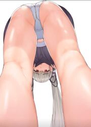 1girls :o ass azur_lane brown_hair female female_only formidable_(azur_lane) looking_at_viewer only_female panties red_eyes sikijou77o solo solo_female thick_thighs thighs twintails upward_angle_between_legs very_long_hair white_background white_panties