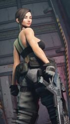 1girls back_view bare_arms bare_shoulders blender_(software) bra gun llamasarepink rifle rifleman titanfall titanfall_2