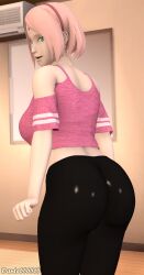 1girls 3d ass bedroom big_ass big_butt boruto:_naruto_next_generations dante656565 female female_only green_eyes latex latex_stockings latex_thighhighs leggings looking_at_viewer naruto open_mouth pink_hair pose sakura_haruno smile solo solo_female source_filmmaker tagme thick_thighs