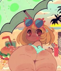 ass ass_focus beach bikini cheebsin laying_down laying_on_stomach looking_at_viewer looking_back melon_(bulumble-bee) smiling thick_ass thick_thighs