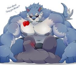 anthro anthro_dominating_human big_dom_small_sub big_muscles blue_body blue_fur blush bodily_fluids bulge canid canine canis clothing dislyte dominant dominant_anthro dominant_male duo ear_piercing english_text eye_scar eyewear facial_scar flower flower_in_mouth freddy_(dislyte) fur hi_res human human_on_anthro interspecies kawaii_raion male male/male male_only mammal multicolored_body multicolored_fur muscular muscular_anthro muscular_male navel navel_piercing nipple_piercing nipples piercing plant rose_(flower) rose_in_mouth scar shirtless shirtless_male size_difference smaller_human smaller_male submissive submissive_human submissive_male sunglasses sweat text underwear white_body white_fur wolf