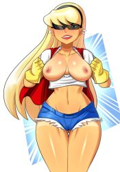 1girls 2d alien alien_girl alien_look_like_human alien_only ass_visible_through_thighs big_breasts blonde_hair blue_eyes booty_shorts breasts cameltoe dc dc_comics dcau donchibi ear_piercing exposed_breasts female female_only flashing kara_zor-el kryptonian large_breasts light-skinned_female long_hair nipple_piercing piercing sunglasses supergirl superman:_the_animated_series superman_(series) tan_skin tanned_skin thick_thighs tinted_eyewear wide_hips