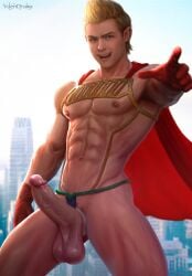 boner cape cock_ring erect_penis erection hard_on looking_at_viewer low_hanging_balls male male_only mirio_togata muscles muscular muscular_male my_hero_academia posing veiny_penis ydendraws