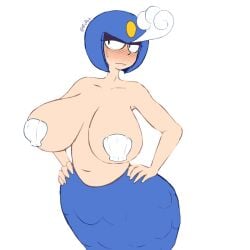 android big_breasts blush color colored covering_breasts edit fupoo mega_man mega_man(classic) mermaid robot_girl splash_woman tagme