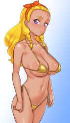 1girls alternate_breast_size amamiya_elena big_breasts bikini blonde_female blonde_hair blush breasts busty chinpokonyan curvaceous curvy curvy_body curvy_female curvy_figure female female_focus golden_bikini gradient_background hisaki huge_breasts kuppipi_ramutarou large_breasts long_hair mole mole_under_eye precure pretty_cure star_twinkle_precure swimsuit voluptuous