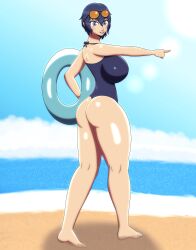 ass atlus blue_hair female female_only justdrawingjake persona persona_4 shirogane_naoto sideboob solo swimsuit tagme