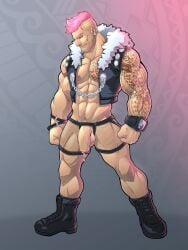 1male abs balls ballsack beard_stubble blitzturner boots bubblegum_(blitzturner) facial_hair flaccid_penis foreskin foreskin_folds human intact leather_vest male male_only mesh_shorts muscles muscular muscular_male open_coat partially_retracted_foreskin pecs penis penis_out pink_hair precum precum_drip punk scrotum shaved_crotch smooth_skinned_male solo tattoos testicles twitter_user_oc uncut veiny_penis