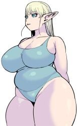 1girls 2022 bbw belly belly_bulge blonde_hair blue_eyes breasts chubby chubby_female cleavage curvaceous curvy elf elf-san_wa_yaserarenai elf_ears elfuda female female_focus female_only hips huge_breasts leotard long_hair one-piece_swimsuit plump pointy_ears simple_background solo solo_female solo_focus swimsuit swimwear synecdoche thick_thighs thighs tummy voluptuous white_background wide_hips