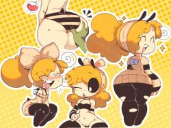 ass ass_grab bee bee_girl blush bottomless bra cheebsin closed_eyes leggings panties poppy_(cheebster) ripped_leggings small_breasts smiling smiling_at_viewer thick thick_ass thick_thighs tights wings