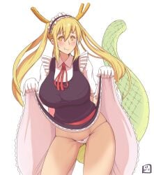 1girls big_breasts female female_only gaikiken lifting_skirt maid miss_kobayashi's_dragon_maid monster_girl orange_eyes panties solo tagme tohru_(miss_kobayashi's_dragon_maid)