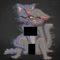 anthro anthro_only censored domestic_cat duo felid feline felis female female/female fur green_eyes grey_body grey_fur hi_res mammal penetration rotten_strawberry rule_63 selfcest square_crossover talking_friends talking_tom