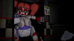 3d_(artwork) abdl animatronic baby_(fnafsl) big_breasts bootypatootie breasts circus_baby circus_baby_(fnaf) clown clown_girl diaper diaper_fetish female five_nights_at_freddy's green_eyes humanoid_robot mostly_nude red_hair robot robot_girl solo source_filmmaker topless video_game_character video_games white_body