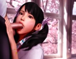 1boy 1girls 3d asian asian_female big_penis black_hair blowjob chinese female female_focus hair_ornament ling_xiaoyu mrstranger oral oral_penetration oral_sex partial_male penis saliva saliva_trail school_uniform schoolgirl sole_female straight tagme tekken tekken_7 tree trees twintails window wristband