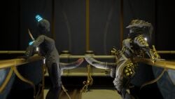 2futas alien duo futa_only futanari mesa_(warframe) mesa_prime_(warframe) nova_(warframe) warframe