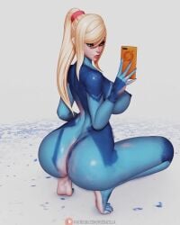 1girls 3d animated ass barefoot big_ass bodypaint fat_ass feet female female_only huge_ass human lowres metroid naked nipples no_sound painted_clothes rushzilla samus_aran short_playtime solo turntable_(animation) video video_games