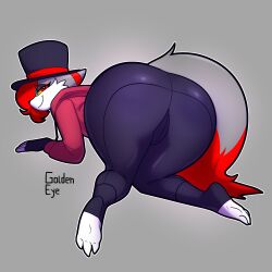 ass ass_focus ass_up bending_over bent_over big_ass bubble_butt fat_ass femboy femboy_only fox fox_tail goldeneyensfw huge_ass kaizo_(kaizocns) kaizocns leggings looking_at_viewer looking_back looking_pleasured male male_only simple_background tagme top_hat yoga_pants