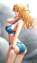 1girls 2022 ass bikini blonde_hair blue_bikini breasts female female_only fiora_(xenoblade) gonzarez green_eyes hips huge_breasts large_ass light-skinned_female light_skin long_hair nintendo sideboob slim_waist swimsuit thick_thighs thighs wide_hips xenoblade_(series) xenoblade_chronicles