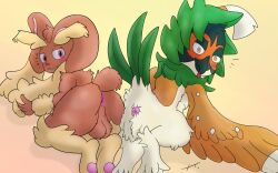 birdofanatic decidueye duo looking_at_viewer lopunny male male_lopunny male_only pokemon pokemon_(species) presenting_anus presenting_hindquarters