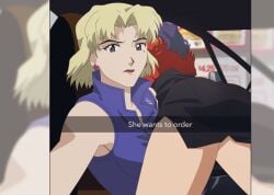 2020s 2022 2girls ass ass_focus ass_up big_ass blonde_hair breasts bubble_ass bubble_butt clothing female female_only gainax he_wants_to_order human large_breasts light-skinned_female light_skin long_hair matthewb64 meme misato_katsuragi mole mole_under_eye neon_genesis_evangelion purple_hair ritsuko_akagi scientist selfie short_hair skirt snapchat yuri