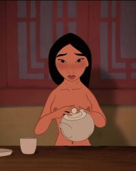 accurate_art_style breasts disney disney_princess dubcon dubious_consent edit embarrassed_nude_female fa_mulan forced_exposure mulan mulan_(1998_film) naked naked_female nipples nude_edit nude_filter screenshot_edit timidbirb