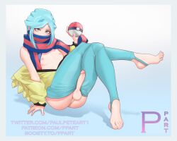 1boy blue_eyes blue_hair erection femboy grusha_(pokemon) horny large_penis looking_at_viewer male male_only nipples penis pokeball pokemon pokemon_sv ppart solo