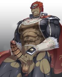 1boy aaassstaro balls bara big_balls big_penis boner censored censored_penis erect_penis erection ganondorf ganondorf_(ocarina_of_time) gay gerudo male male_only muscles muscular nintendo ocarina_of_time penis penis_out presenting presenting_penis red_hair ripped_clothing solo solo_male the_legend_of_zelda veiny_penis