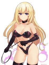 blonde_hair blue_eyes bra breasts choker dominatrix female gloves goddess green_heart holding_whip large_breasts latex latex_bra latex_gloves latex_panties latex_thighhighs long_hair looking_at_viewer neptunia_(series) panties sendrawz thighhighs vert whip