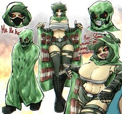 1girls big_breasts breasts creeper creeper_girl cupa dangerous evil evil_smile explosives female female_only green_hair green_scarf humanized minecraft red_eyes smile tagme zzzhodazzz