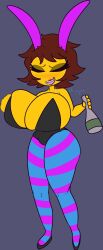 1girls 2022 2d big_breasts brown_hair bunnysuit closed_eyes female female_human female_only frisk human human_female solo tagme undertale undertale_(series) vile_eyes yellow_skin