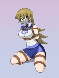 alexis_rhodes big_breasts blonde_hair bondage duct_tape female frogtie gag kneeling nivek15 rope rope_bondage tenjouin_asuka yu-gi-oh! yu-gi-oh!_gx