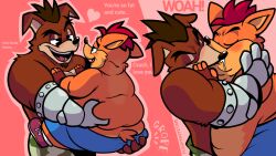 2boys activision anthro ass blush bodily_fluids chubby crash_(series) crash_bandicoot crunch_bandicoot duo english_text floofyboyetime gay grope heart holding_butt kissing male male/male male_only muscular saliva slightly_chubby text video_games yaoi