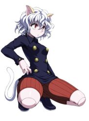 1girls animal_ears artist_request breasts cat_ears cat_eyes cat_girl cat_paws cat_tail chimera_ant female female_only humanoid hunter_x_hunter neferpitou nekomimi on_model pale-skinned_female pale_skin red_eyes short_hair shounen_jump simple_background solo tail thighs villainess white_background white_hair