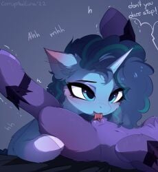 absurd_res blue_body blue_eyes blue_fur blue_hair blush cunnilingus duo ear_blush equid equine female female/female feral feral_on_feral fur hair hasbro hi_res hooves horn magnaluna mammal misty_brightdawn_(mlp) mistyline mlp_g5 my_little_pony opaline_arcana_(mlp) oral purple_body purple_fur sex tongue tongue_out unicorn vaginal_penetration