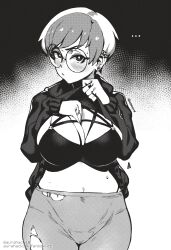 1girls alternate_body_type alternate_breast_size aurahack big_breasts blush boobs bra breasts busty curvaceous curvy curvy_body curvy_female curvy_figure eye_contact female female_focus female_only game_freak glasses greyscale huge_breasts large_breasts looking_at_viewer monochrome nintendo penny_(pokemon) pokemon pokemon_(game) pokemon_sv ripped_clothing ripped_pants round_glasses shoes solo solo_female standing thick_thighs two_tone_hair very_short_hair voluptuous wide_hips