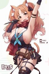 animal_ears bursting_breasts huge_breasts kannko_bokujou nipples orange_hair paintcan tagme tail