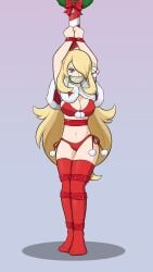 alternate_costume angry angry_sub big_breasts bikini blonde_hair bondage bound captured captured_heroine christmas_outfit cynthia_(pokemon) damsel_in_distress defeated defeated_heroine femsub gag gagged kidnapped long_hair nintendo nivek15 objectification pokemon questionable_consent restrained side-tie_bikini thighhighs tied_to_pole tied_up