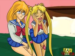 2futas balls bishoujo_senshi_sailor_moon blonde_hair bottomless breasts clothed clothing duo futa_only futanari gay_comics human light-skinned_futanari light_skin long_hair mostly_clothed penis school_uniform skirt twintails usagi_tsukino