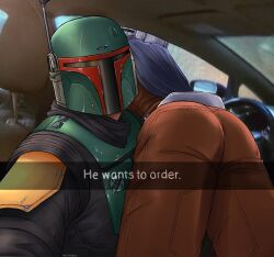 2boys aprilfrederih_(artist) ass ass_focus boba_fett bubble_ass bubble_butt clothing dat_ass din_djarin he_wants_to_order male_only meme selfie snapchat star_wars