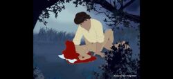 2003 animated ariel ariel_(the_little_mermaid) black_hair cartoonvalley.com disney disney_prince disney_princess female gif helg male missionary_position nipples outdoors prince_eric red_hair the_little_mermaid the_little_mermaid_(1989_film)