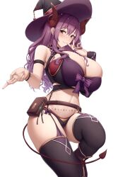 curved_horn horns huge_breasts kannko_bokujou paintcan purple_hair tagme thighhighs witch_hat