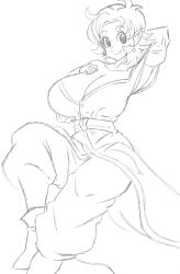 big_breasts big_breasts black_and_white blackchaos64 chronoa clothed dragon_ball dragon_ball_heroes dragon_ball_super dragon_ball_xenoverse dragon_ball_z earrings giant_breasts hand_on_breast robe smile