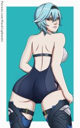 ass ass blackcapbandit blue_hair eula_(genshin_impact) genshin_impact pinup thick_ass thigh_highs thighs