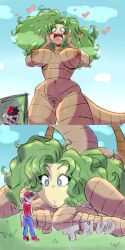 1boy 1girls 2021 5_fingers alolan_exeggutor anthro anthrofied big_ass big_breasts black_hair blue_hair blue_pants blush blushing brown_body cap cute exeggutor female flora_fauna giantess green_hair heart heart-shaped_pupils human larger_female male naked nude nude_female oerba_yun_fang pants pokémon_(species) pokemon pokemon_sm princesskari pubic_hair red_cap red_jacket red_sneakers shocked smaller_male sneakers star-shaped_pupils surprised tagme thick_thighs wholesome yellow_face