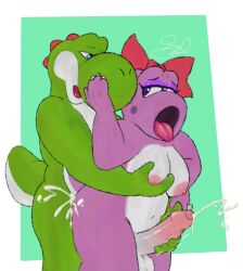 1boy 1futa anal anal_sex anthro birdetta birdo breast_grab breast_play breasts cartoony cum cum_in_ass cum_inside cum_while_penetrated cumshot dick dickgirl dickgirl/male dinosaur duo ejaculation eyeshadow futanari futanari/male hand_on_breast hand_on_face handjob handjob_while_penetrating male male_on_futa mario_(series) nintendo nipples penetration penile reptile salamandr scalie sex thick thick_hips thick_thighs tongue tongue_out video_games wide_hips yoshi yoshi_(character)