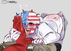 blowjob cbananae countryhumans cum cum_in_mouth cum_on_face cumshot cuts exhausted gay knife_play soviet_union_(countryhumans) united_states_of_america_(countryhumans)